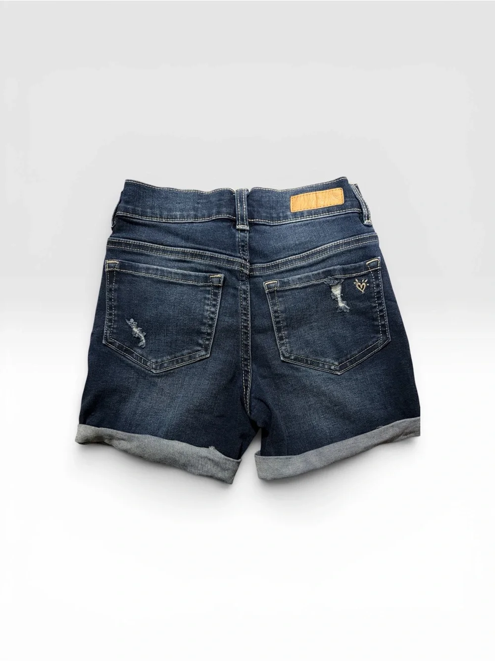 Justice Dark Blue Distressed Roll-Cuff Denim Shorts